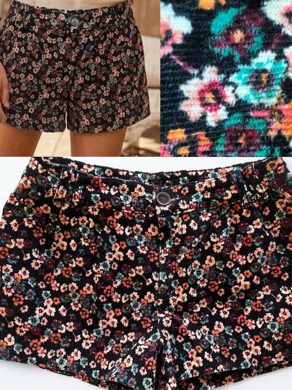 DIVIDED H&M Fall Ditsy Black Floral Corduroy High Waist Pocked Shorts 2 NWOT NEW